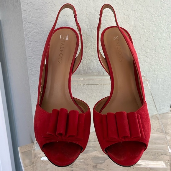 Peep Toe sling back pumps red suede leather 8.5 Medium - Picture 15 of 15